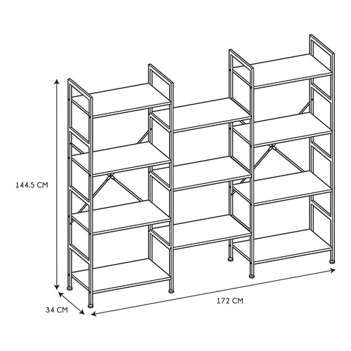 Regał loftowy Bistrot metalowy czarny z 11 półkami na książki do salonu i biura 172 cm