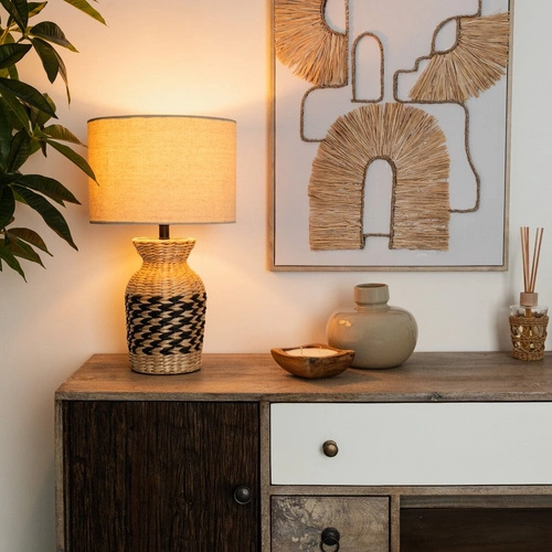 Lampka nocna boho Jacinthe Atmosphera z abażurem z naturalnych materiałów do sypialni i salonu