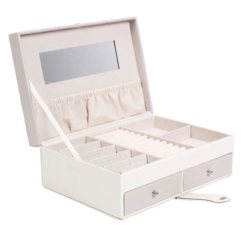 Organizer na biżuterię Lady Intesi kremowy z lusterkiem i szufladkami welurowy