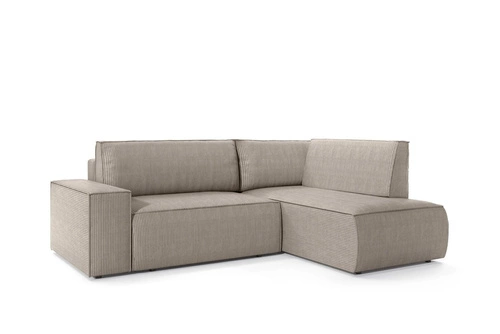 Narożnik rozkładany z funkcją spania Molde L sztruksowy beżowy prawy do salonu z pojemnikiem