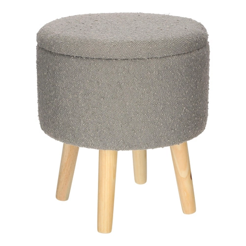 Stołek Neely Intesi ze schowkiem szary bouclé drewniany do toaletki w stylu skandynawskim