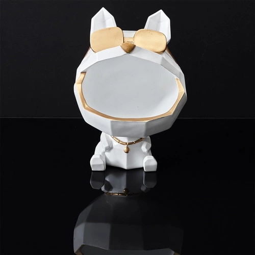 Organizer figurka pies biały glamour Intesi ceramiczny do salonu na biżuterię 23,5 cm