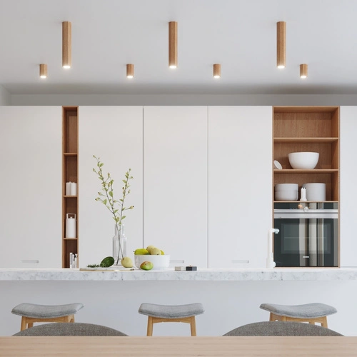 Plafon sufitowy drewniany Zeke 3 dąb nowoczesny do salonu, kuchni lub sypialni