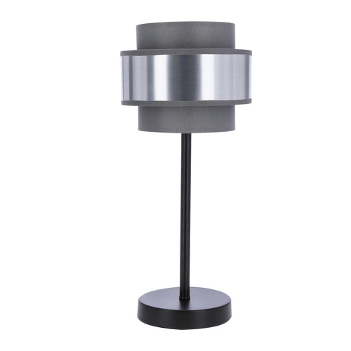 Nowoczesna lampka nocna Hare z abażurem szaro-srebrnym do sypialni i salonu czarna