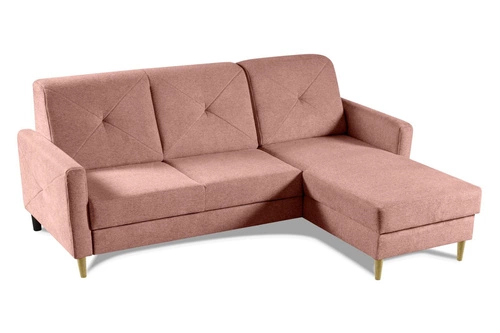 Narożnik z funkcją spania Scandi różowy nowoczesny do salonu z pojemnikiem lewy