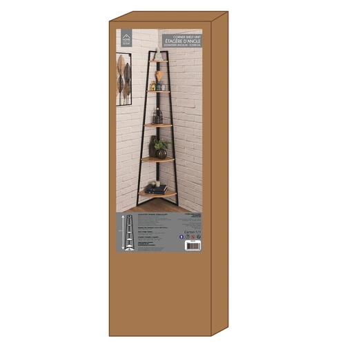 Regał narożny na książki i dekoracje Corner II industrialny metalowy z 5 półkami do salonu Intesi
