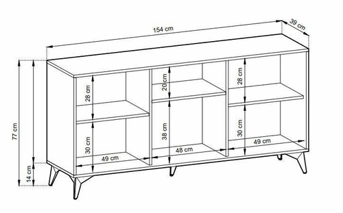 Komoda Fargo 154 cm nowoczesna na nóżkach w jodełkę do salonu i sypialni loftowa Intesi