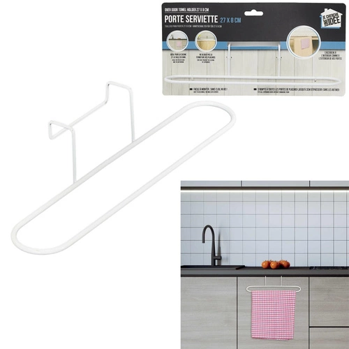 Nowoczesny biały wieszak na ręczniki kuchenne do zawieszenia na drzwi Intesi metalowy