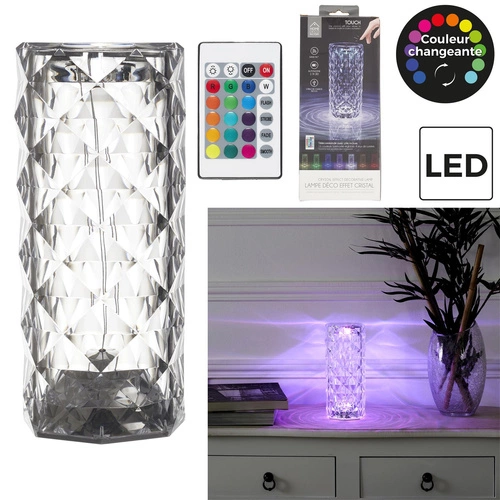 Lampka nocna LED Crystal Intesi glamour z pilotem 12 kolorów do sypialni i salonu 21,5 cm