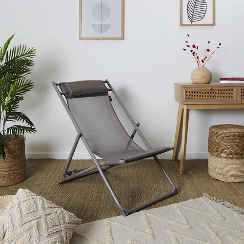 Leżak ogrodowy Canard Ventos składany z regulacją oparcia beżowy ciemny nowoczesny