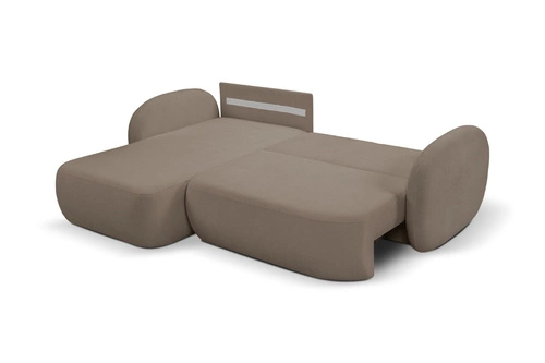 Narożnik z funkcją spania do salonu Salby lewy brązowy nowoczesny z pojemnikiem Intesi