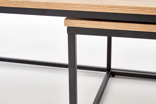 Zestaw 2w1 stolików kawowych loftowych Moxford dąb złoty i czarny do salonu