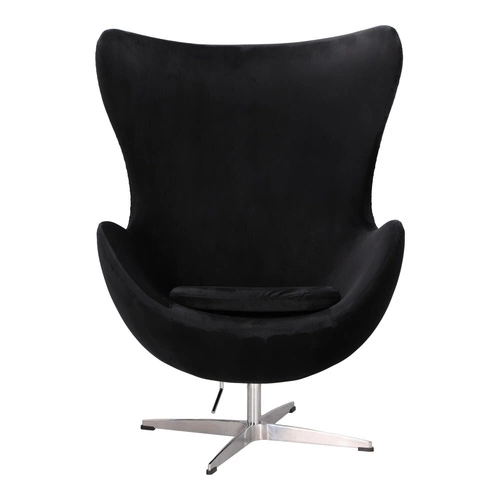 Fotel Jajo Egg czarny welur obrotowy do salonu nowoczesny glamour srebrna podstawa