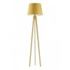 Lampa stojąca do salonu Curacao nowoczesna z abażurem musztardowym i dębowym trójnogiem