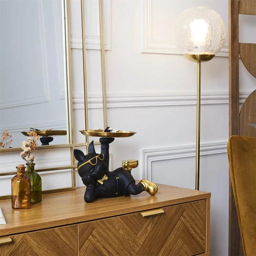 Figurka dekoracyjna buldog z tacą Intesi czarna glamour do salonu lub na prezent