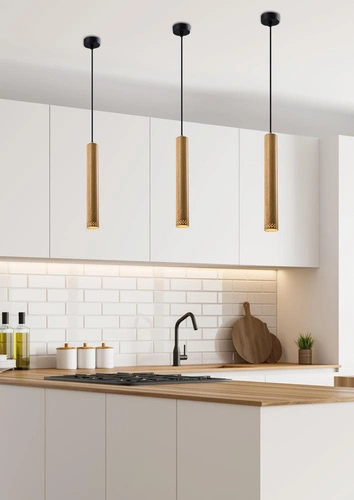 Lampa wisząca drewniana Tubo naturalna regulowana do salonu i jadalni 40 cm