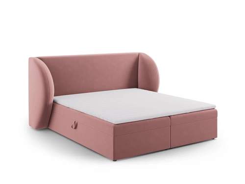 Łóżko tapicerowane Miley różowe welurowe 140x200 z pojemnikiem do sypialni glamour