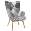 Fotel uszak Helsinki szary patchwork skandynawski do salonu na wysokich drewnianych nogach