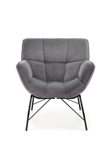 Fotel wypoczynkowy Bolton welurowy szary do salonu nowoczesny z podłokietnikami Intesi