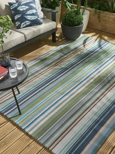 Dywan zewnętrzny nowoczesny Spectro Stripes Emerald Marine Rust 160x230 do tarasu i ogrodu
