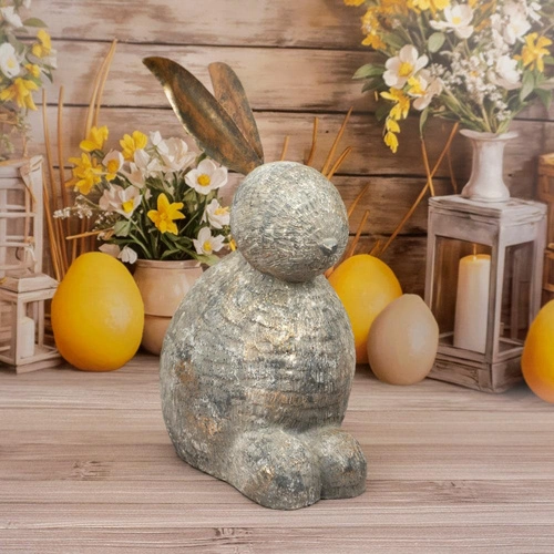 Figurka wielkanocna Królik Intesi 38 cm szara dekoracja stojąca z żywicy na komodę lub stół
