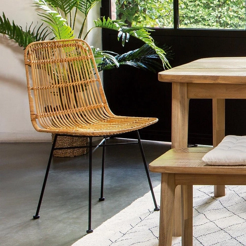 Krzesło Kubu boho rattanowe na metalowych nogach do jadalni i salonu Atmosphera naturalne