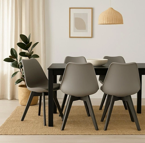 Krzesło do jadalni Norden Cross szare tapicerowane ekoskóra drewniane nowoczesne Intesi