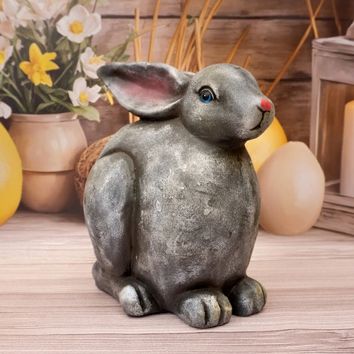 Intesi figurka wielkanocna siedzący zając 29 cm szary na stół do salonu z żywicy poliestrowej