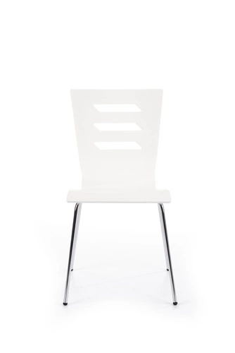 Krzesło do jadalni Intesi Lui białe skandynawskie ze sklejki na chromowanych nogach