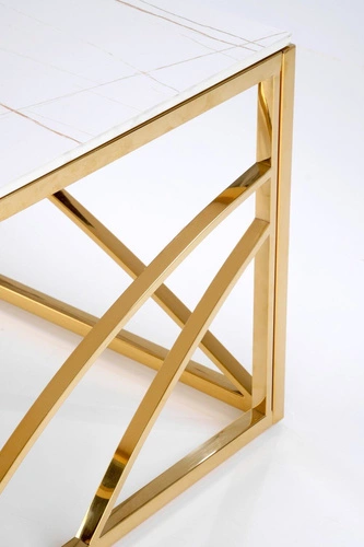 Stolik kawowy Taman prostokątny szklany biały marmur złoty glamour do salonu Intesi 120x60