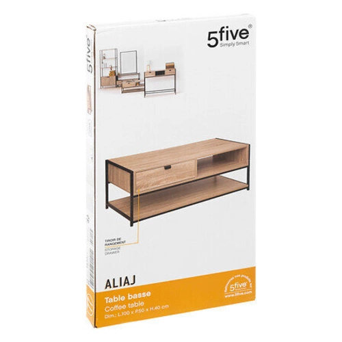Stolik kawowy Aliaj prostokątny z szufladą loftowy drewniany do salonu 100x40 cm 5five
