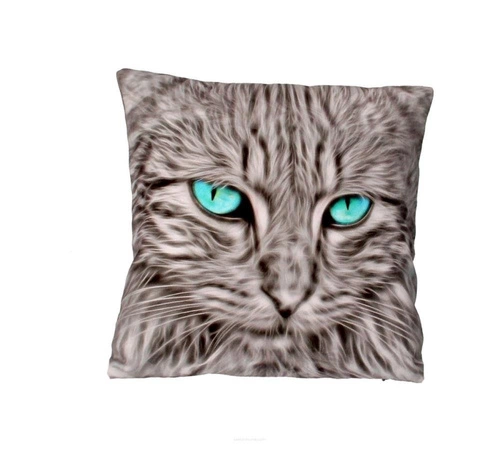 Poduszka dekoracyjna Mouton z nadrukiem kota antyalergiczna do salonu szara