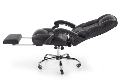 Fotel biurowy ergonomiczny Nalvi czarny z podnóżkiem skórzany obrotowy do biura