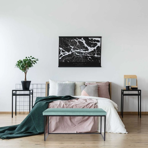 Ławka tapicerowana Donore niebieska glamour do przedpokoju welurowa na czarnych nogach