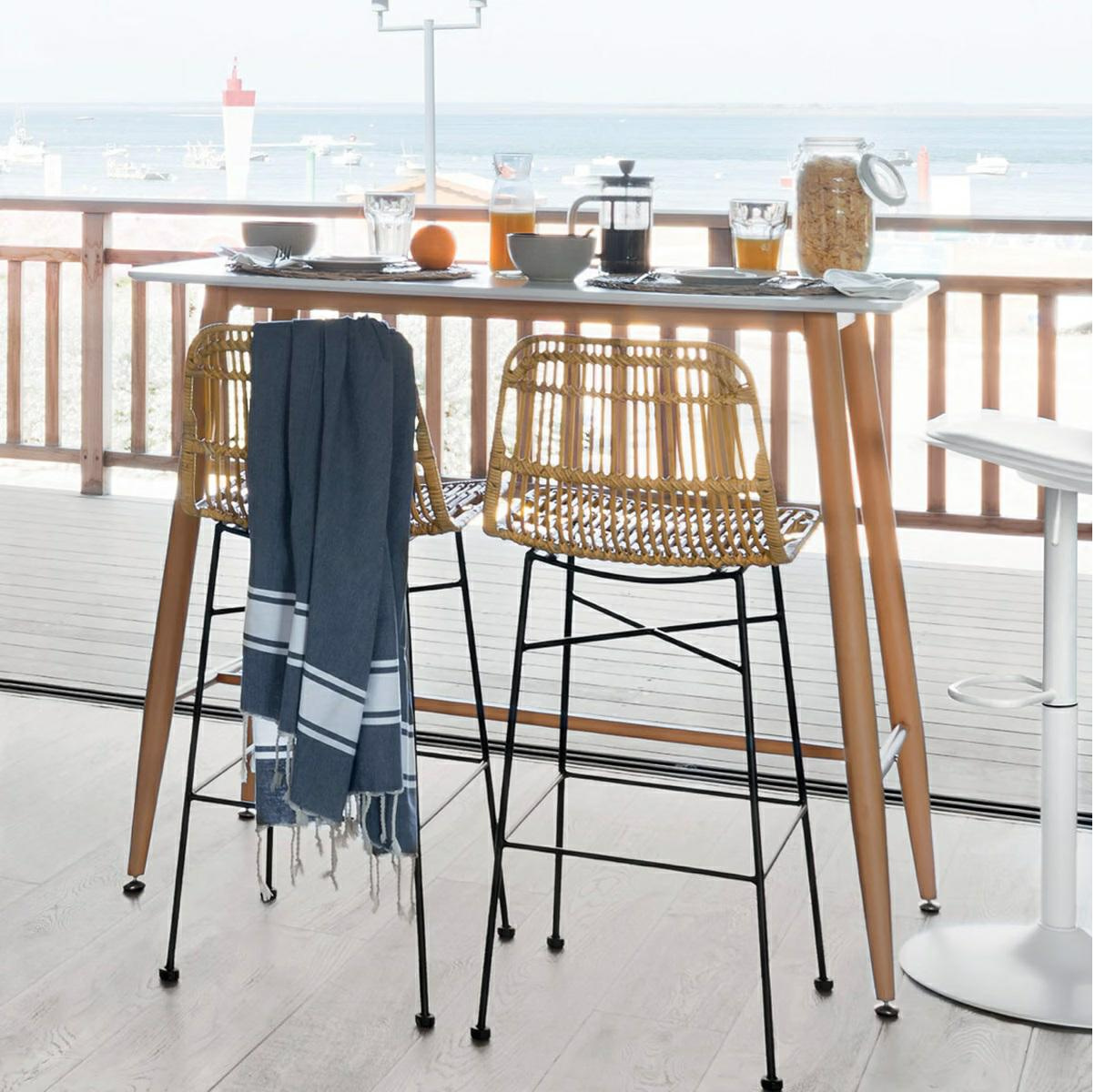 Krzesło barowe Kubu boho rattanowe na metalowych nogach do kuchni i jadalni Atmosphera