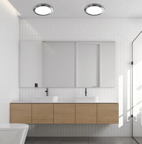 Plafon do łazienki i kuchni Aquila 18 cm nowoczesny szklany okrągły IP44 biały nikiel