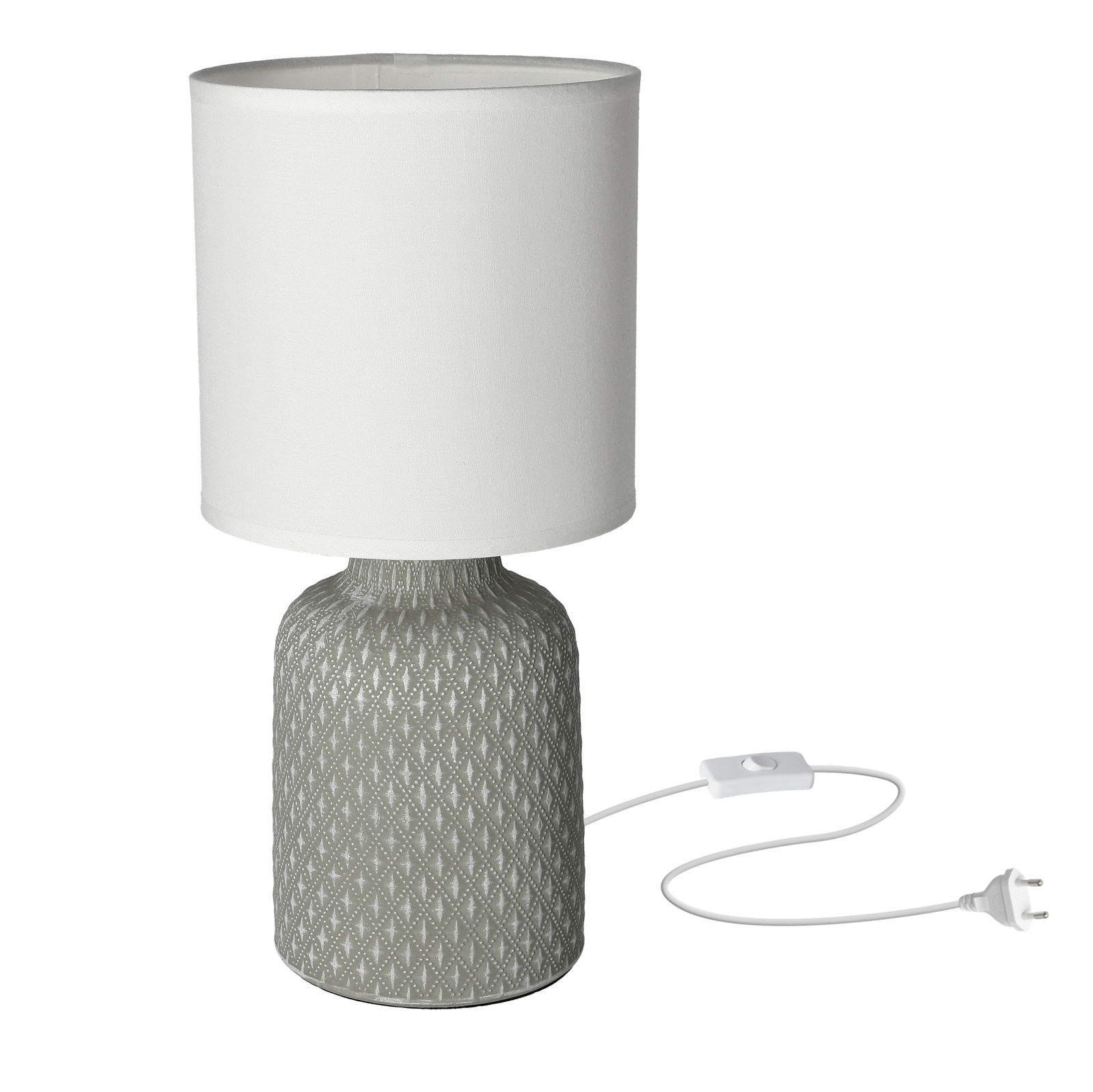 Lampa stołowa Iner szara ceramiczna z abażurem nowoczesna lampka nocna do sypialni 32 cm