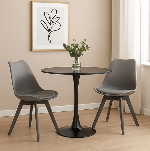 Stół okrągły 90 cm Simplet Skinny Black czarny nowoczesny do jadalni i kuchni na jednej nodze