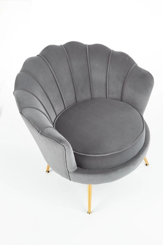 Fotel muszelka Florencja szary welur glamour do salonu Intesi nowoczesny z podłokietnikami