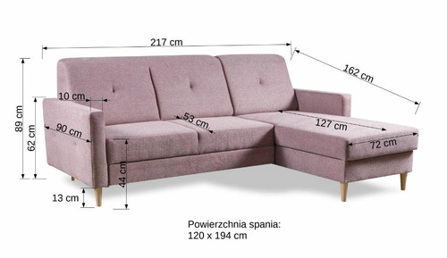 Narożnik Scandi niebieski skandynawski z funkcją spania do salonu z pojemnikiem