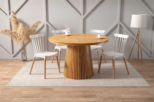 Stół okrągły rozkładany do jadalni Kyoto 120-200 cm naturalny dąb nowoczesny Intesi