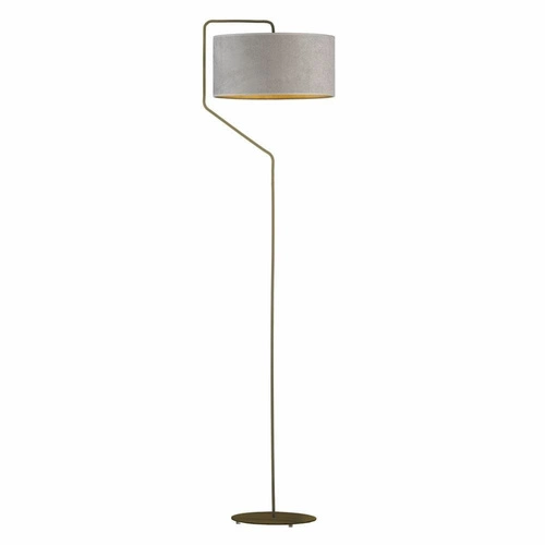 Lampa podłogowa do salonu TESALLIA GOLD szara welurowa glamour z abażurem Lysne 156 cm