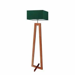 Lampa podłogowa JAWA z abażurem butelkowa zieleń, drewniana nowoczesna do salonu Lysne
