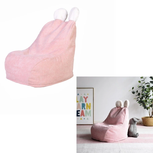 Pufa dla dzieci Lievre różowa sztruksowa z uszami do pokoju dziecka nowoczesna Intesi 55 cm