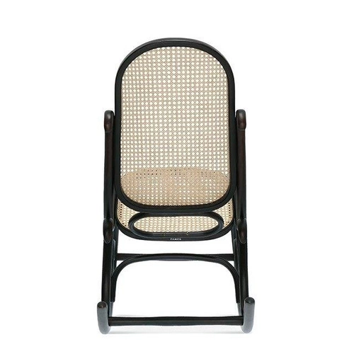 Fotel bujany Fameg retro z plecionki do salonu drewniany na biegunach wersja standard