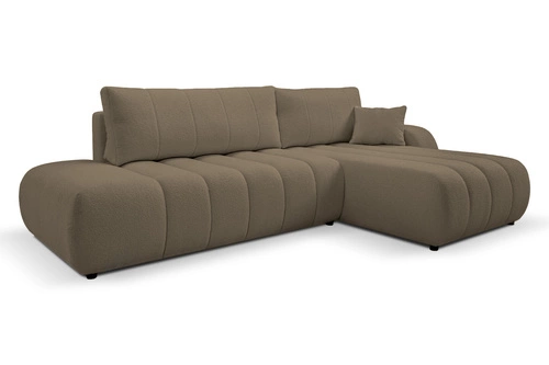 Narożnik z funkcją spania Hobro prawy szaro-brązowy nowoczesny do salonu z pojemnikiem