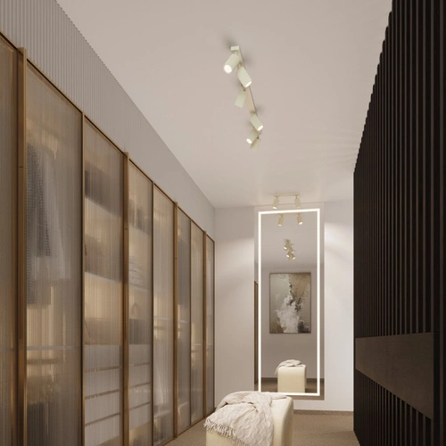 Plafon sufitowy KARBON 40 beżowy minimalistyczny do salonu i sypialni aluminium glamour