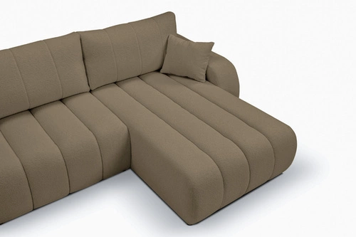 Narożnik z funkcją spania Hobro prawy szaro-brązowy nowoczesny do salonu z pojemnikiem