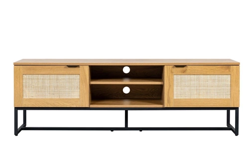 Szafka RTV Capri 150 cm rattanowa stojąca boho z metalową podstawą do salonu naturalna