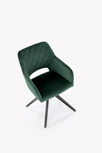 Krzesło obrotowe Cretas Velvet ciemnozielone tapicerowane z podłokietnikami do jadalni Intesi